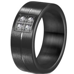 **COI Titanium Black/Silver Center Groove Ring With Cubic Zirconia-7568AA