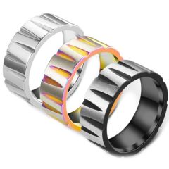 **COI Titanium Black/Silver/Rainbow Color Grooves Ring-7573AA