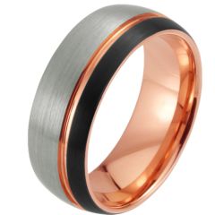 **COI Tungsten Carbide Black Rose Silver Offset Groove Ring-7582