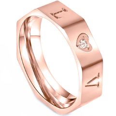 **COI Titanium Rose/Gold Tone/Silver LOVE Ring With Cubic Zirconia-7594AA
