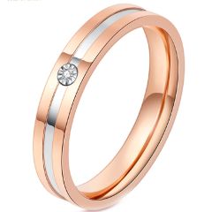 **COI Titanium Rose Silver Center Groove Ring With Genuine Diamond cttw:0.005ct-7605AA