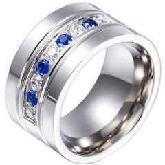 **COI Titanium Ring With Created Blue Sapphire and Cubic Zirconia-7611AA