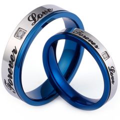 **COI Titanium Blue Silver Forever Love Offset Groove Ring With Cubic Zirconia-7617AA