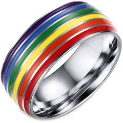 **COI Titanium Rainbow Color Dome Court Ring-7624AA