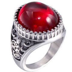 **COI Titanium Black/Gold Tone/Silver Ring With Red Onyx-7629AA