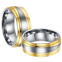 **COI Titanium Gold Tone Silver Wedding Band Ring-7630AA