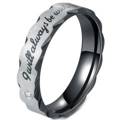 **COI Titanium Black Silver "I Will Always Be With You Ring" With Cubic Zirconia-7632AA