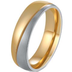 **COI Titanium Gold Tone Silver Offset Groove Ring-7634AA