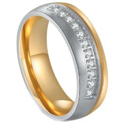 **COI Titanium Gold Tone Silver Ring With Cubic Zirconia-7636AA