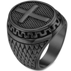 **COI Titanium Black/Silver Cross Ring-7637AA