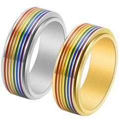 **COI Titanium Black/Gold Tone/Silver Rainbow Color Step Edges Ring-7642AA