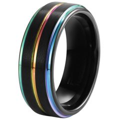 **COI Black Tungsten Carbide Rainbow Color Step Edges Ring-7658AA