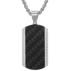 COI Titanium Black/Silver Pendant With Carbon Fiber-7670AA
