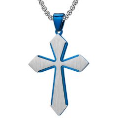 COI Titanium Blue/Black/Gold Tone Silver Cross Pendant-7677