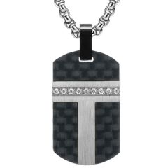 COI Titanium Silver/Gold Tone/Black Pendant With Carbon Fiber and Cubic Zirconia-7682AA