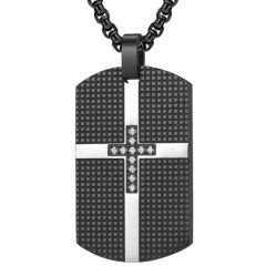 COI Titanium Black/Gold Tone Silver Pendant With Cross and Cubic Zirconia-7685AA