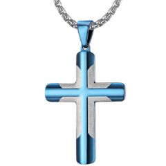 COI Titanium Blue/Gold Tone/Black Silver Cross Pendant-7693AA