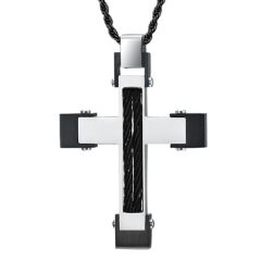 COI Titanium Black Silver Cross Pendant With Wire-7695AA