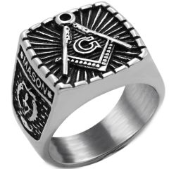 COI Titanium Black Silver Masonic Freemason Ring-7697AA