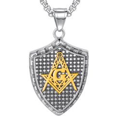COI Titanium Gold Tone Silver/Black/Silver/Gold Tone Masonic Freemason Pendant-7698AA