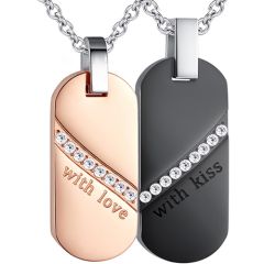 COI Titanium Black/Rose With Love With Kiss Pendant With Cubic Zirconia-7704AA