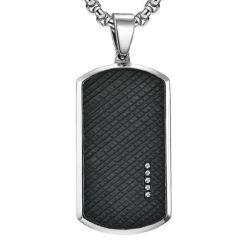 COI Titanium Black Silver Tag Pendant With Cubic Zirconia-7706AA