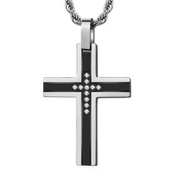 COI Titanium Black/Gold Tone Silver Cross Pendant With Cubic Zirconia-7712AA