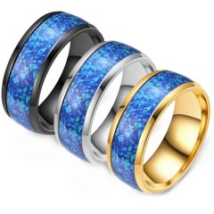 **COI Titanium Black/Gold Tone/Silver Crushed Opal Beveled Edges Ring-7739AA