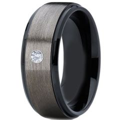 **COI Titanium Black Silver Step Edges Ring With Cubic Zirconia-7740AA