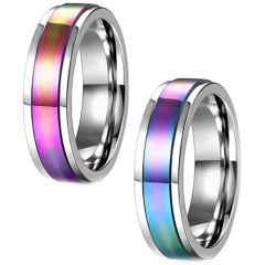 **COI Titanium Rainbow Color Step Edges Ring-7742AA