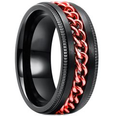 **COI Titanium Black Red Keychain Link Step Edges Ring-7751AA