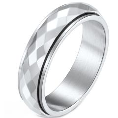 **COI Titanium Black/Silver Faceted Step Edges Ring-7773AA