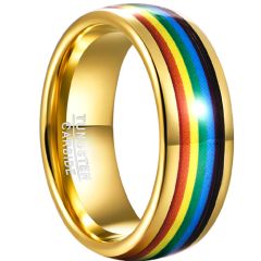 **COI Gold Tone Tungsten Carbide Rainbow Color Dome Court Ring-7783BB
