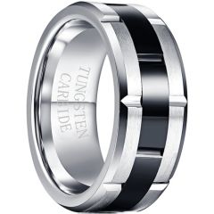 **COI Tungsten Carbide Black Silver Tire Tread Ring-7792BB