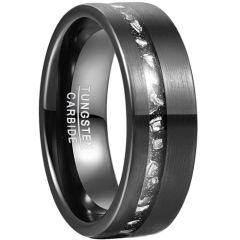 **COI Black Tungsten Carbide Offset Meteorite Ring-7803AA