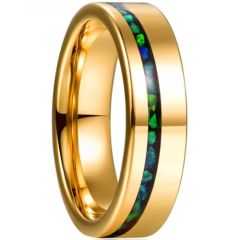 **COI Gold Tone Tungsten Carbide Offset Crushed Opal Pipe Cut Flat Ring-7804AA