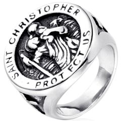**COI Titanium Saint Christopher Protect Us Signet Ring-7819AA