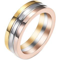 **COI Titanium Rose Gold Tone Silver Double Grooves Ring-7820AA