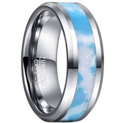 **COI Tungsten Carbide Blue White Camo Beveled Edges Ring-7834AA
