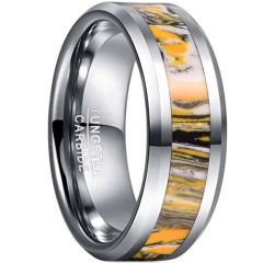 **COI Tungsten Carbide Yellow Orange Camo Beveled Edges Ring-7836AA