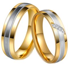 **COI Titanium Gold Tone Silver Couple Wedding Band Ring-7840AA