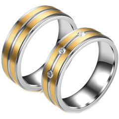 **COI Titanium Gold Tone Silver Couple Wedding Band Ring-7844AA