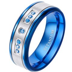 **COI Titanium Blue Silver Step Edges Ring With Created Blue Sapphire-7850AA