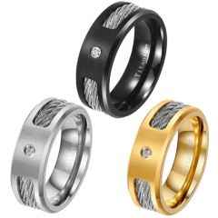 **COI Titanium Black/Gold Tone/Silver Wire Ring With Cubic Zirconia-7885AA