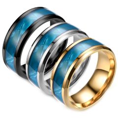 **COI Titanium Black/Gold Tone/Silver Abalone Shell Beveled Edges Ring-7922AA