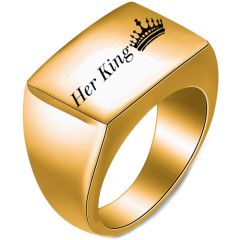 **COI Titanium Gold Tone/Silver King Queen Crown Ring-7929AA