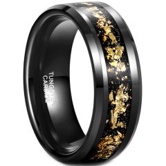 **COI Black Tungsten Carbide Beveled Edges Ring With 18K Yellow Gold Foil-7935AA