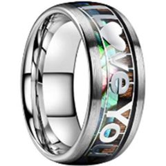**COI Tungsten Carbide Wood & Abalone Shell I Love You Ring-7940