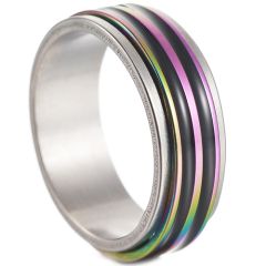 **COI Titanium Black Rainbow Color Step Edges Ring-7971