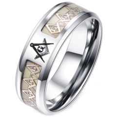 **COI Titanium Masonic Freemason Luminous Beveled Edges Ring-7973